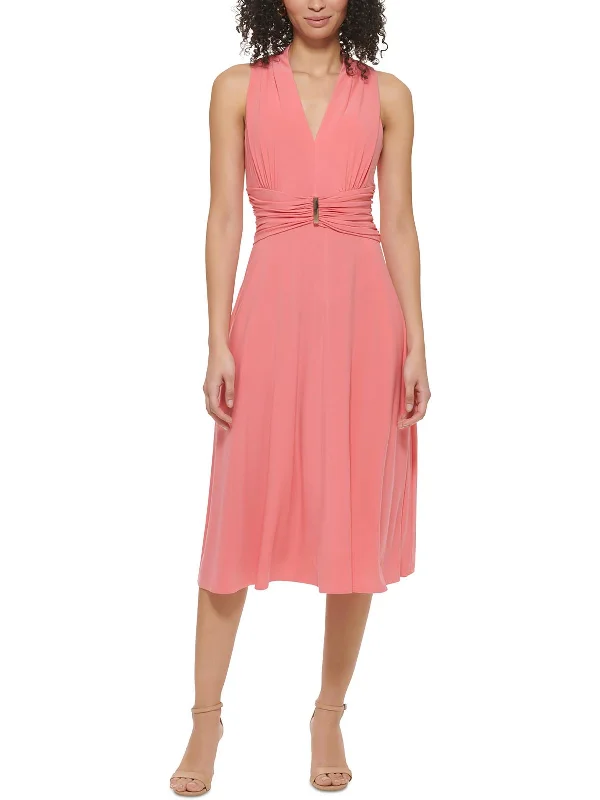 Womens Midi Sleeveless Fit & Flare Dress