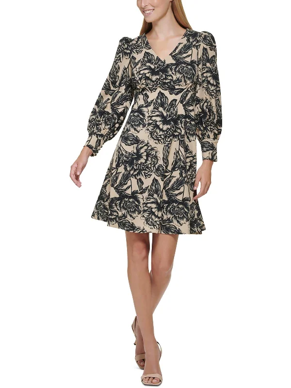 Womens Printed Polyester Fit & Flare Dress