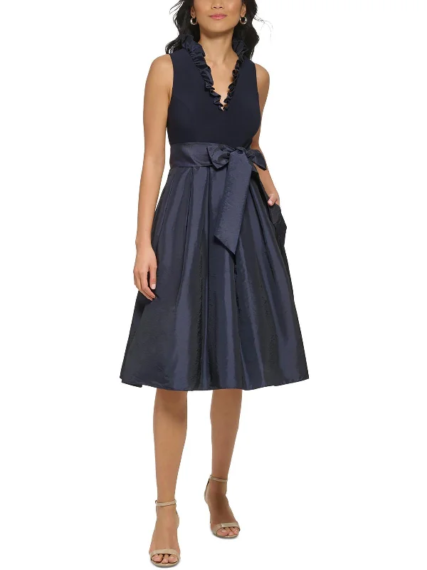 Womens Ruffled Polyester Fit & Flare Dress