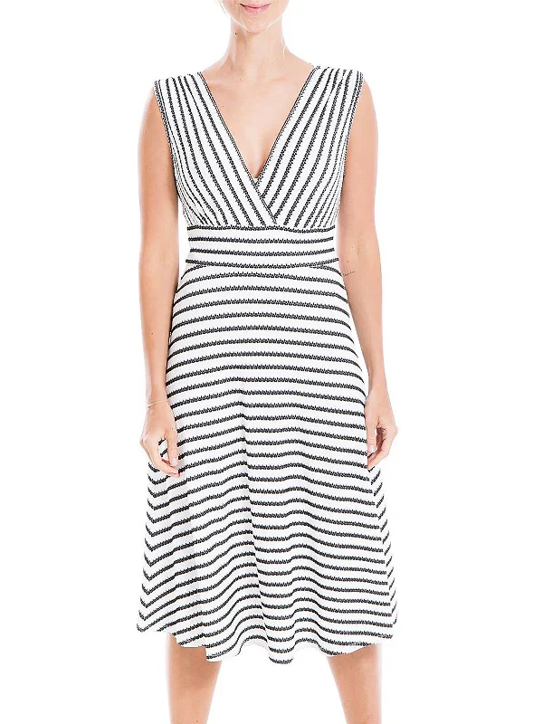 Womens Striped V-Neck Fit & Flare Dress