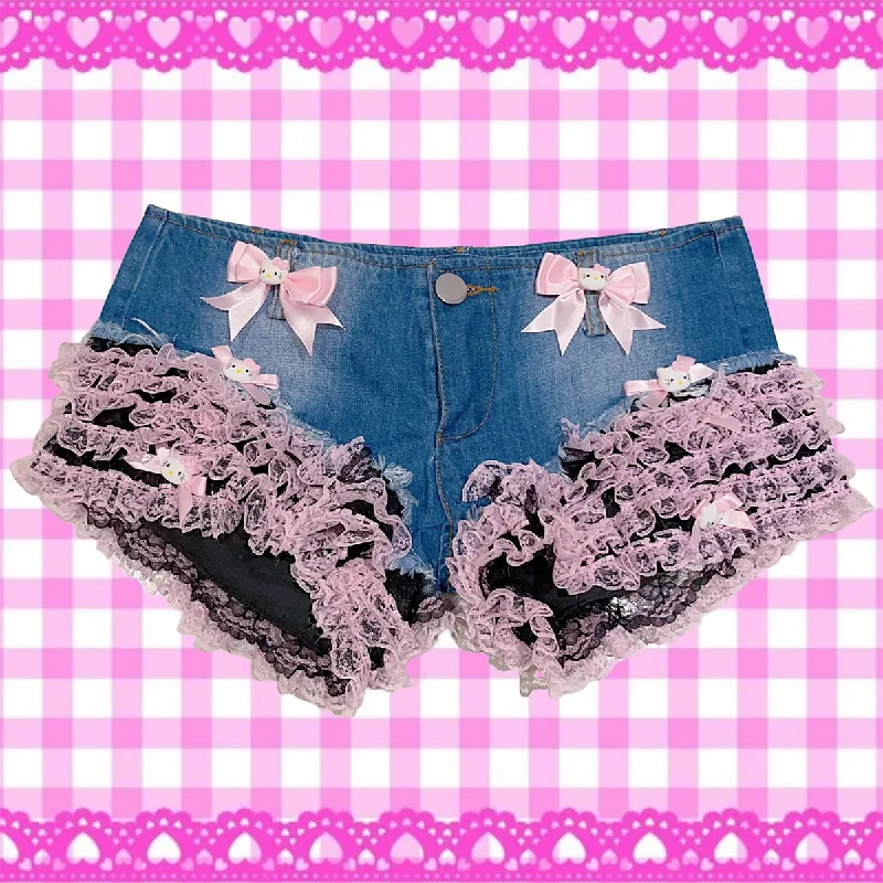 y2k lace denim shorts yv50478