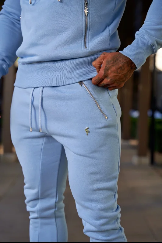 Father Sons Sky Blue / Silver Tapered Sweat Pants with Ankle Zip Detail - FSH802