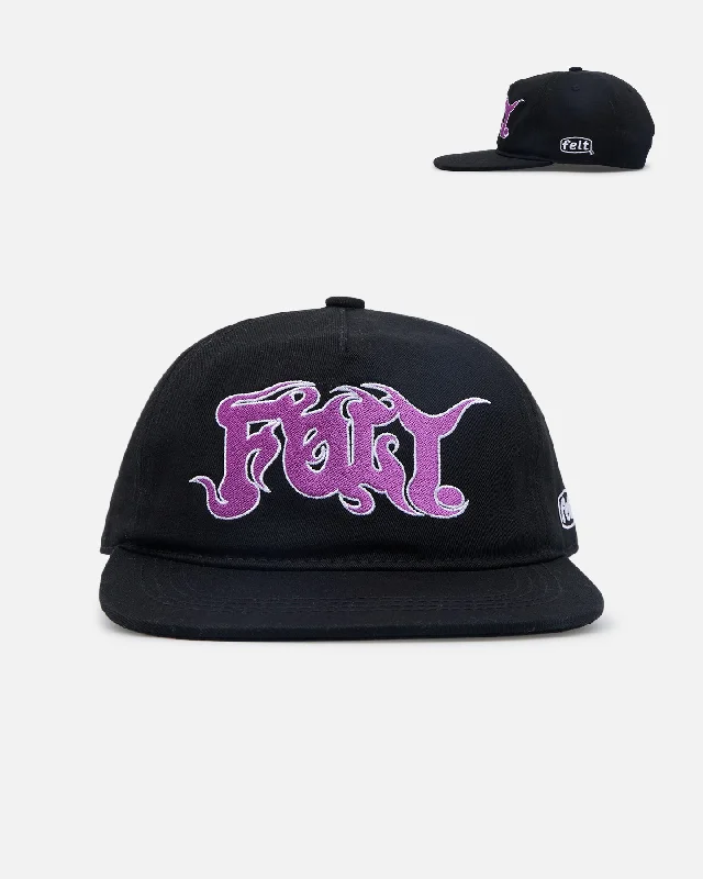 Felt Circle Pit 6 Panel Snapback Hat Black