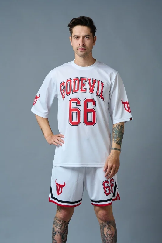 Go Devil 66 (in Red) Printed White Polyester Co-ord Set for Men