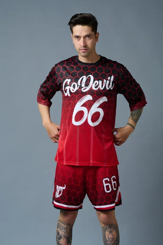 Go Devil 66 (in White) Printed Polyester Red Gradient Co-ord Set for Men