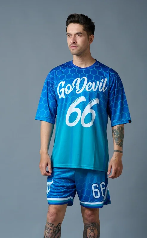 Go Devil 66 Printed Gradient Blue Printed Co-ord Set for Men