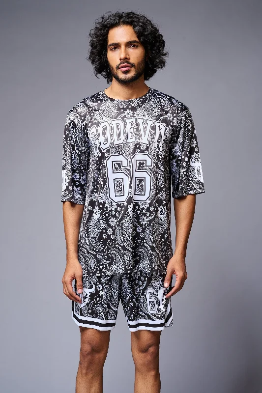 Go Devil 66 Printed Paisley White & Black Co-ord Set for Men