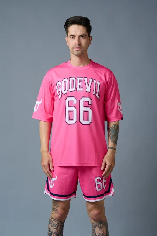 Go Devil 66 Printed Pink Polyester Co-ord Set for Men