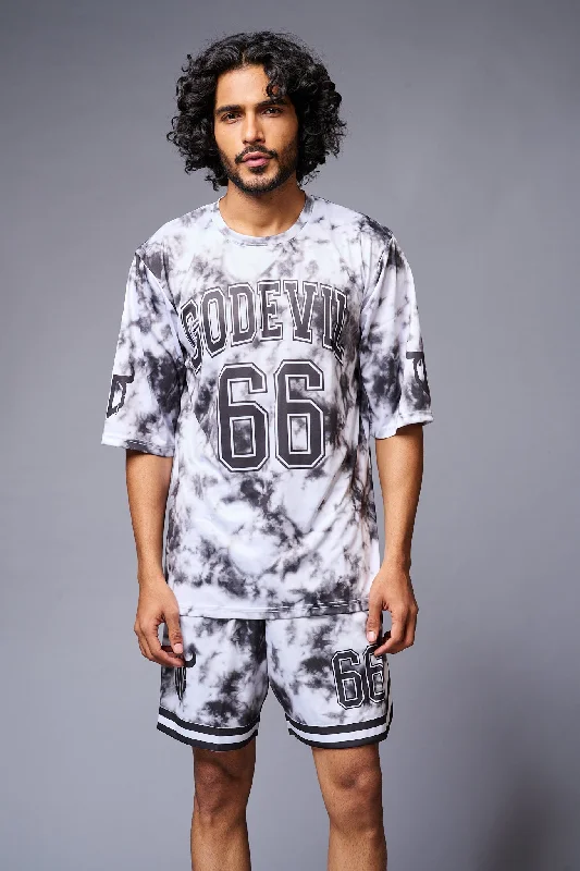 Go Devil 66 Printed White & Black Tie Dye  Co-ord Set for Men