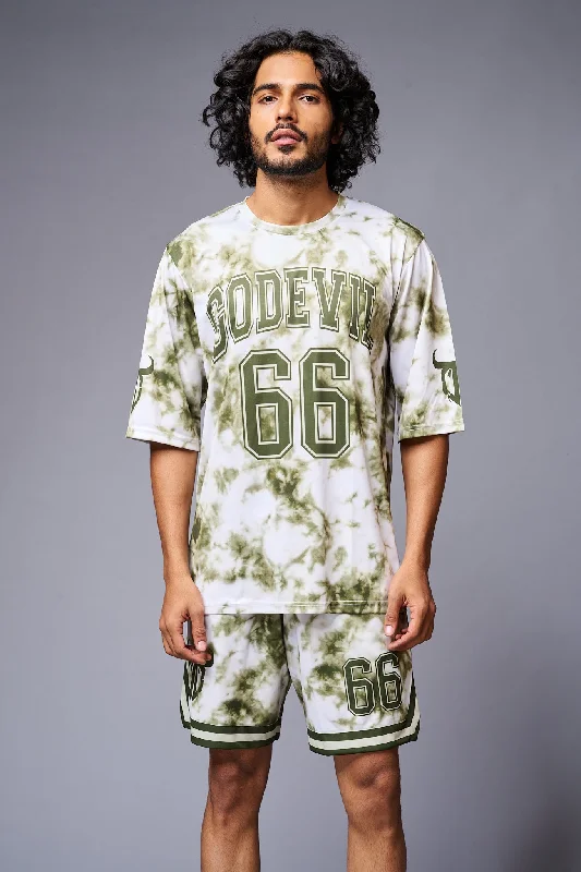 Go Devil 66 Printed White & GreenTie Dye  Co-ord Set for Men