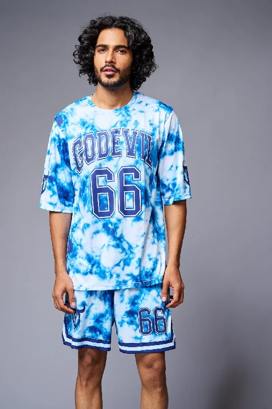 Go Devil 66 Printed White & Light BlueTie Dye Co-ord Set for Men