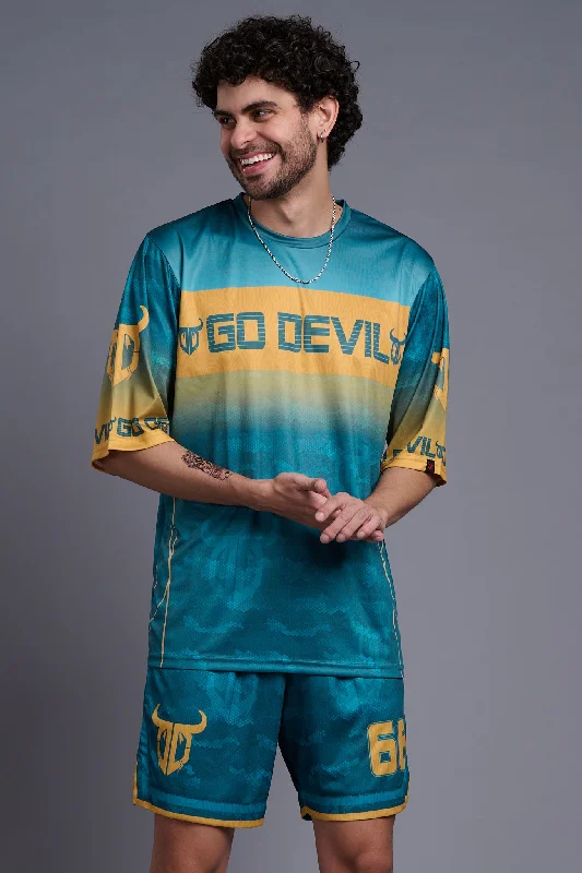 Go Devil Printed Blue and Yellow Co-Ords for Men