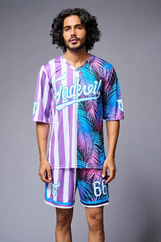 Go Devil Printed Stripe Pink & Blue  Co-ord Set for Men