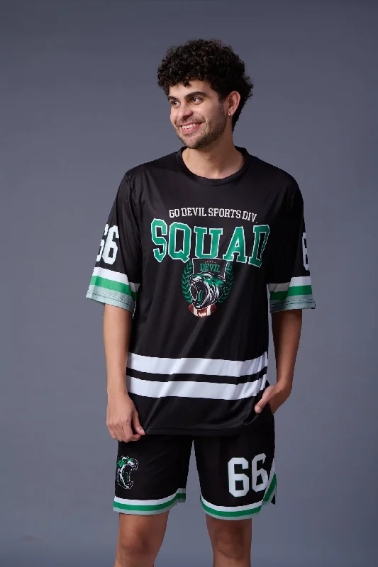 Go Devil Sports Squad Printed Black Co-ord Set for Men