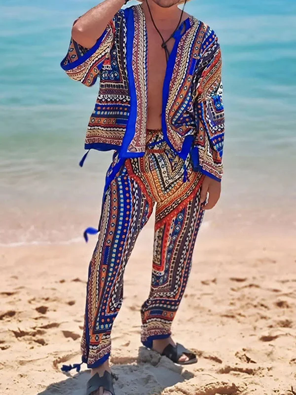 Mens Beach Style Ethnic Print Two Pieces Outfit SKUK61391