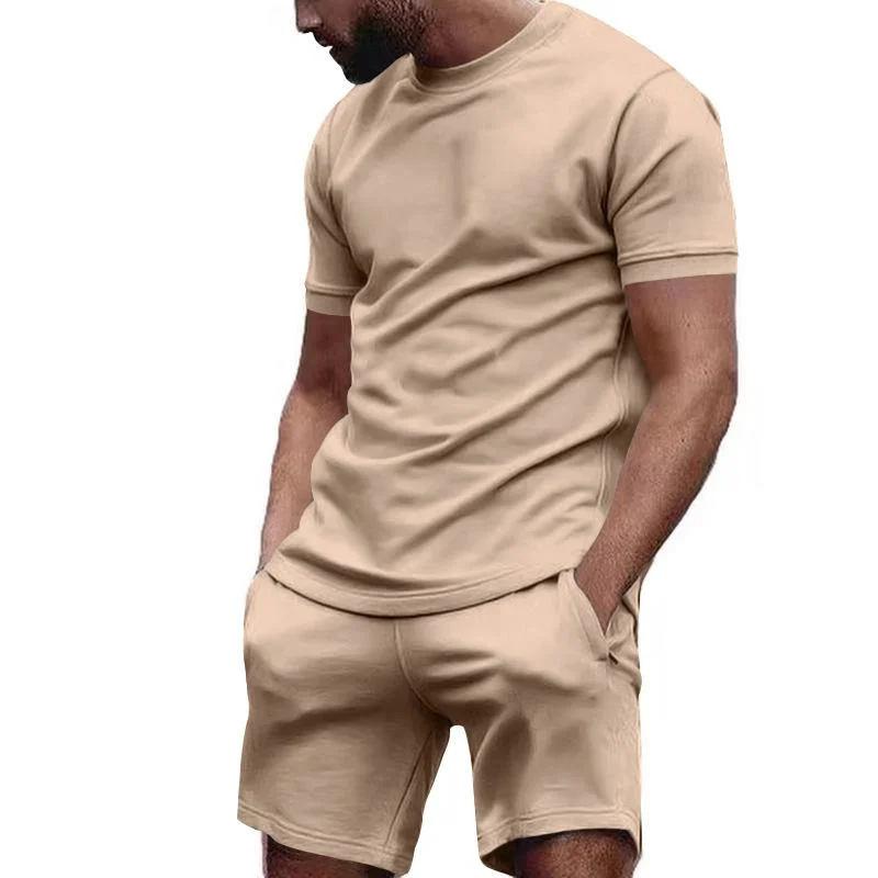 Men's Solid Loose Short Sleeve T-shirt Shorts Sports Set 39155105Z