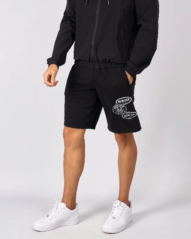 Black White Mono Badge Shorts