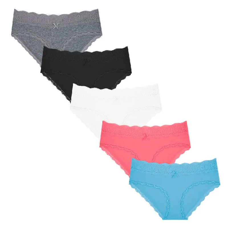 5 Pack Cotton with Lace Trim Bikinis