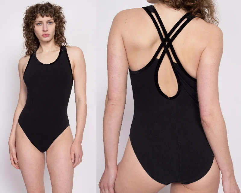 90s Black Cross Back Bodysuit - Small to Medium