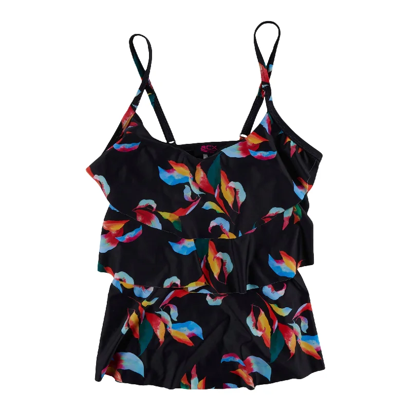 ACX Active Women's Tropical Leaf Scooped Neck Tankini