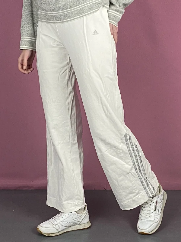 Adidas Y2K Vintage Women's Wide Track Pants - M White Cotton Blend