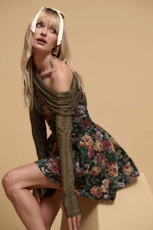 Arras Blooms Floral Tapestry Strapless Mini Dress