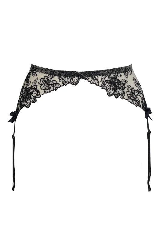 Barbara nude black lace garter belt