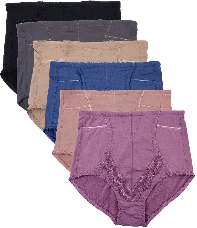 Hidden 2 Sides Pocket Fleece Lined Brief Girdle Panties (6 Pack)