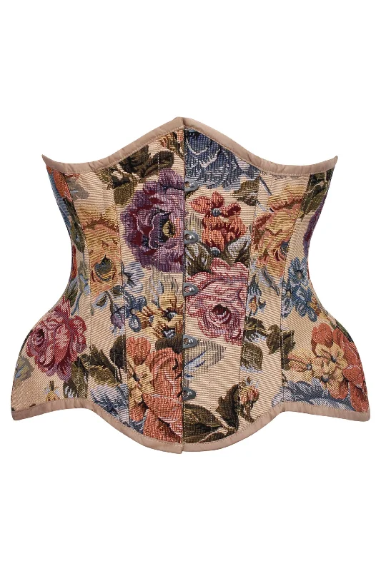 Beige Floral Print Curvy Underbust Corset