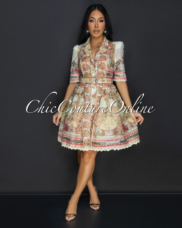 Belynda Yellow Multi Print Belted Dress