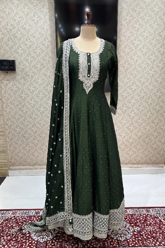 Bottle Green Zari, Stone and Sequins work Floor Length Anarkali Suit