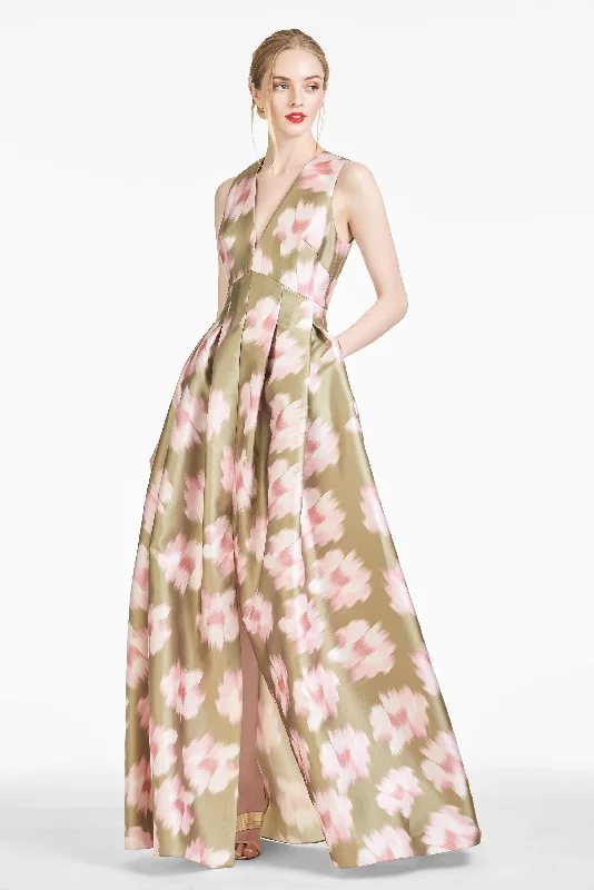 Brooke Gown - Green Ikat Floral