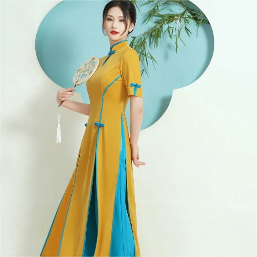 Cheongsam Top Vietnamese Ao Dai Dress includes Loose Pants