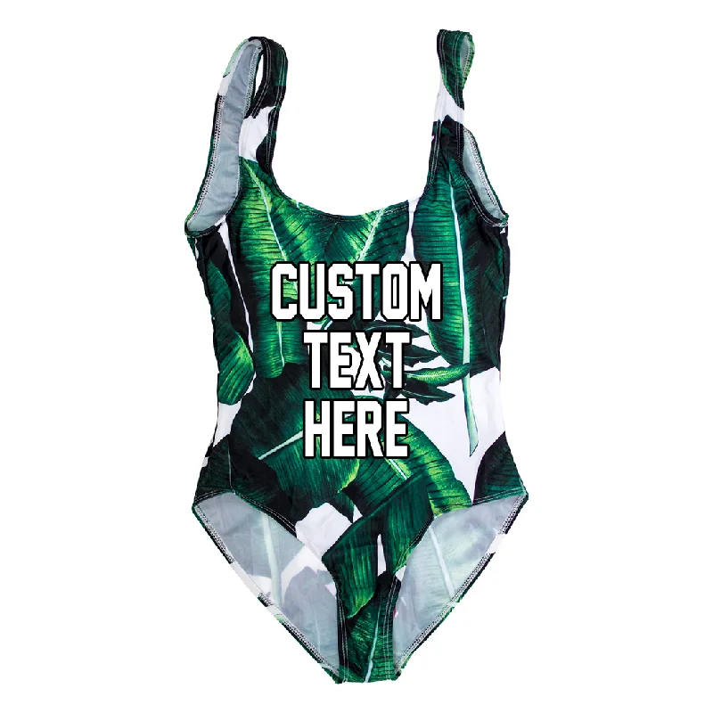 Custom Text Palm Print One Piece Swimsuit