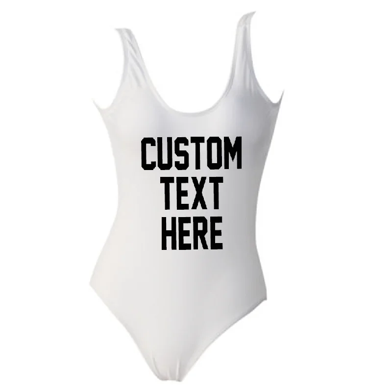 Custom Text White One Piece Swimsuit *