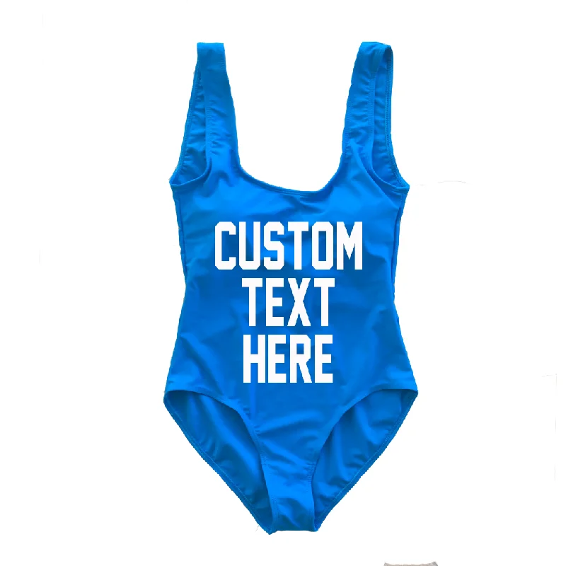 Custom Text Bright Blue One Piece Swimsuit