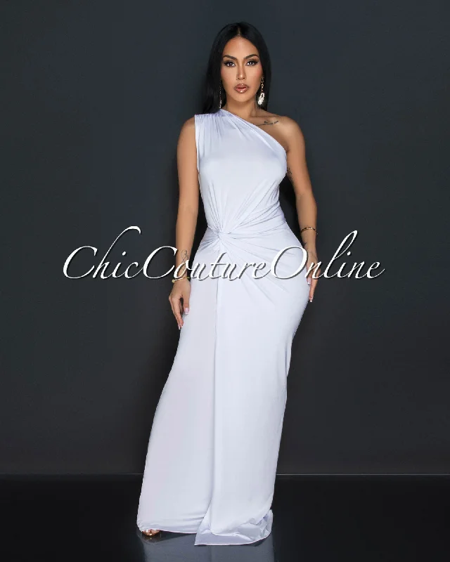 Zima White Single Shoulder Twist Maxi Dress