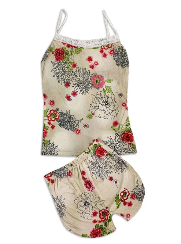 Sexy Flower Sleepwear Braces Shirts + Shorts Underwear