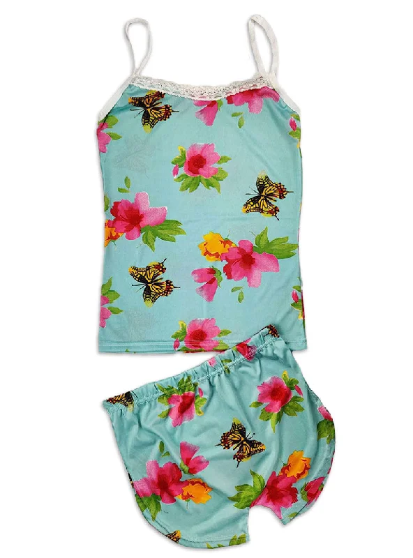 Sexy Flower Sleepwear Braces Shirts + Shorts Underwear