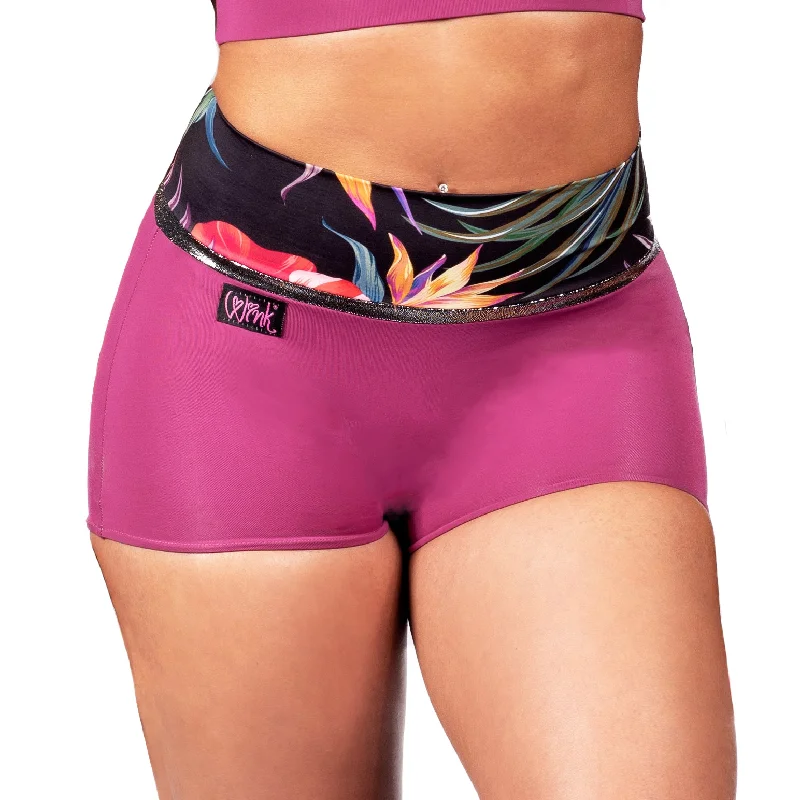 Coretta High Waist Compression Shorts - Flowers / Plum