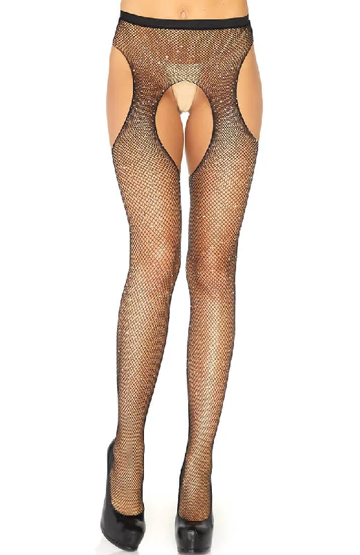 Black crystalized fishnet suspender pantyhose