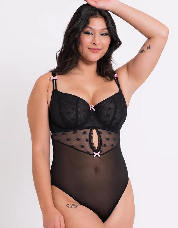 Curvy Kate Frill Me Balcony Bodysuit Black/Pink