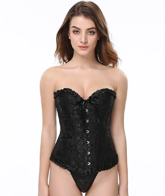 Curvy Satin Jacquard Corset - Black