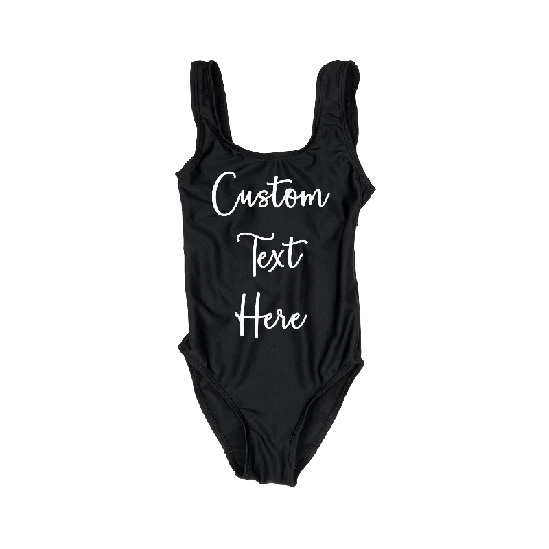 Custom Text Black Kids/ Youth One Piece Swimsuit