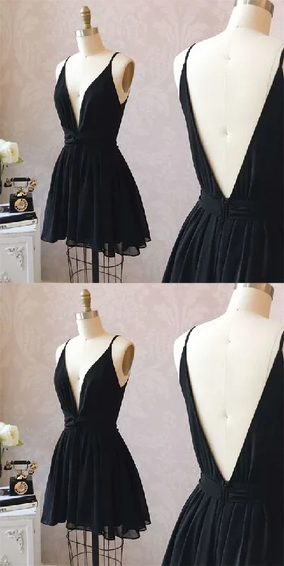 Cute Black V Neck Homecoming Dress Short Black Formal Dress Party Dress gh1735