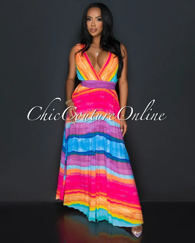 Doma Multi Ombre Pleated Maxi Dress