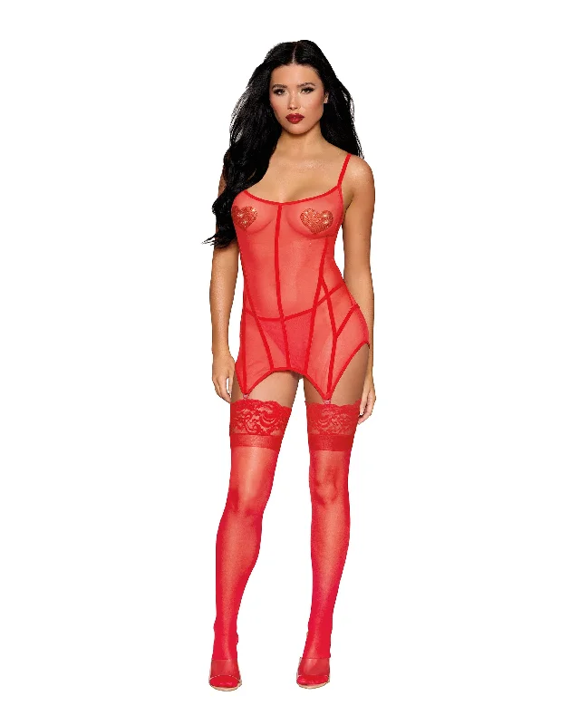 Dreamgirl Velvet Garter Slip & G-String