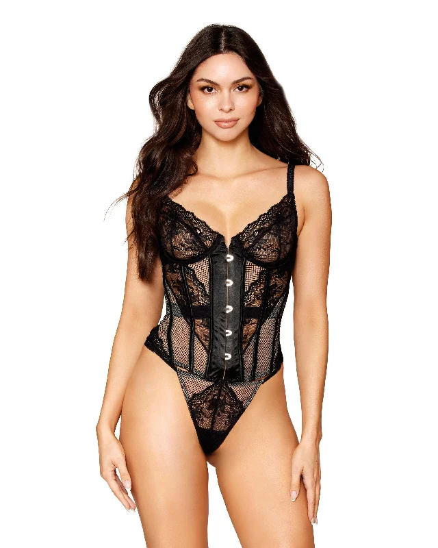 Dreamgirl Lace and Fishnet Bustier and G-string Set