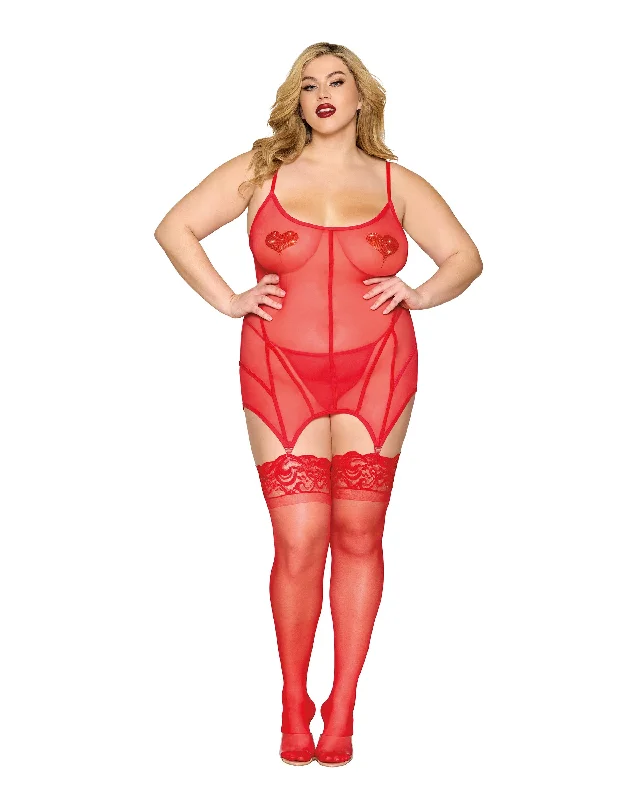 Dreamgirl Plus Size Garter Slip & G-String