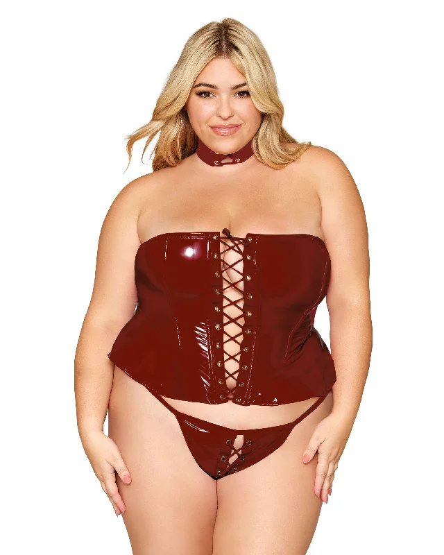 Dreamgirl Plus Size Vinyl Peplum Bustier, Collar, and G-string Set